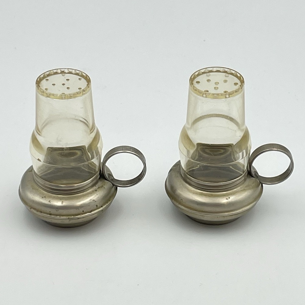 Vintage Plastic & Metal Salt Pepper Shakers Lantern Set Style Mid Century 1950s